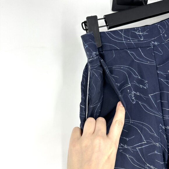Victoria Beckham Cropped Pyjama Silk Trousers Abstract Swan Print Navy 4 - Picture 4 of 10